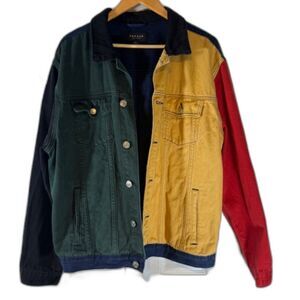 PacSun Colorblock Denim Jacket Large Multicolor 100% Cotton 90s Y2K Streetwear